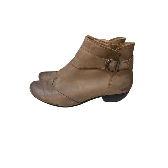 Taos Womens Brown Leather Ankle Boots Size 8.5 Side Zip Closure Stylish Buckle A - Picture 1 of 7